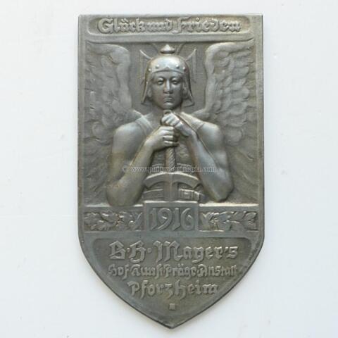 1. Weltkrieg  Neujahr Plakette 'Glück und Frieden 1916  B.H. Mayer's Hof Kunst Präge-Anstalt Pforzheim'